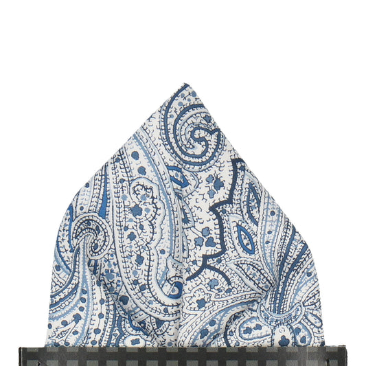 Blue & White Paisley Leibnitz Liberty Pocket Square - Pocket Square with Free UK Delivery - Mrs Bow Tie