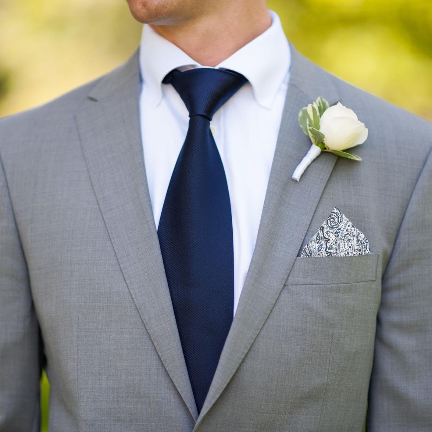 Blue & White Paisley Leibnitz Liberty Pocket Square - Pocket Square with Free UK Delivery - Mrs Bow Tie