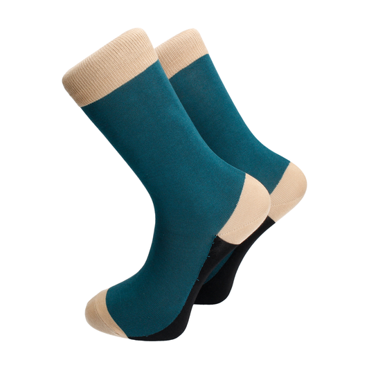 Colour Block Teal, Tan & Black Combed Cotton Socks