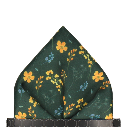 Green & Yellow Whimsical Floral Pocket Square - Pocket Square with Free UK Delivery - Mrs Bow Tie