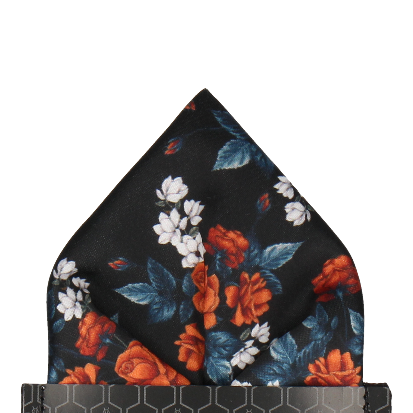 Osborne Roses in Black & Rust Orange Pocket Square