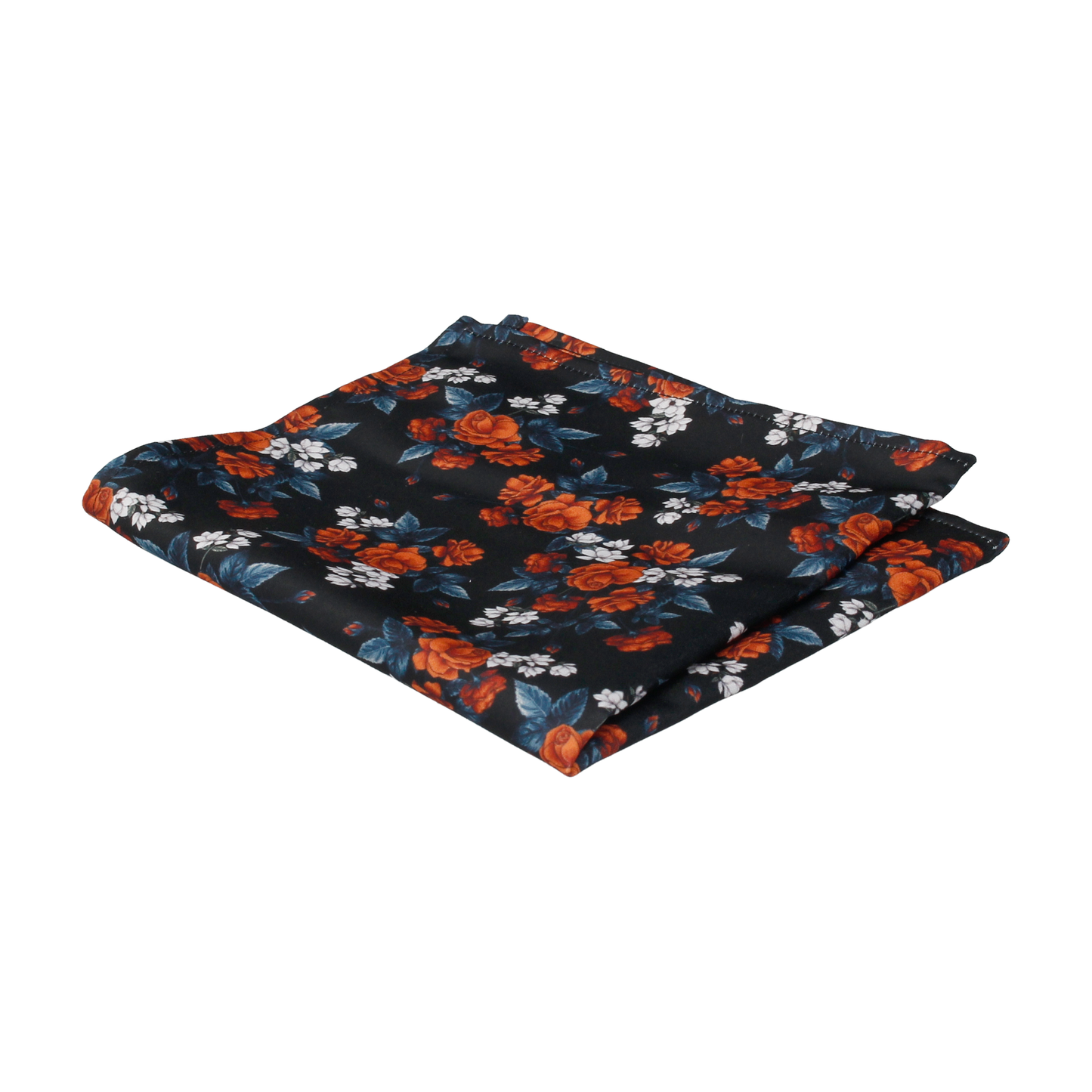 Osborne Roses in Black & Rust Orange Pocket Square