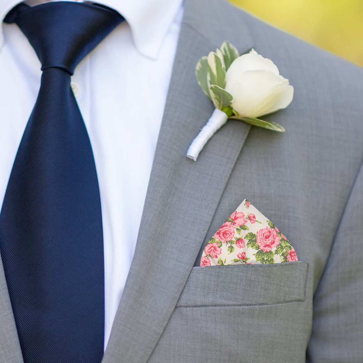 Pink Roses White Cotton Pocket Square - Pocket Square with Free UK Delivery - Mrs Bow Tie