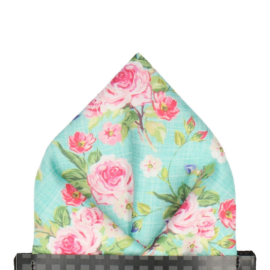 Sea Green Floral Chintz Pocket Square - Pocket Square with Free UK Delivery - Mrs Bow Tie