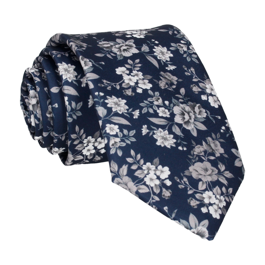 Camilla Floral Tie in Dark Navy & Mono