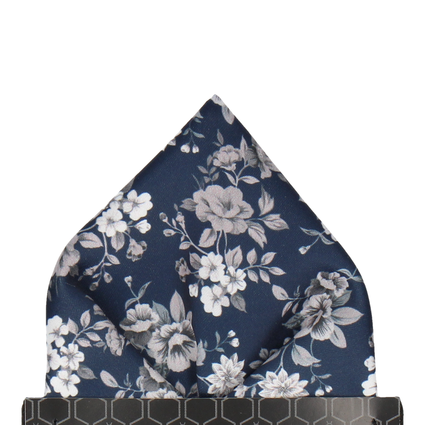 Camilla Floral Pocket Square in Dark Navy & Mono