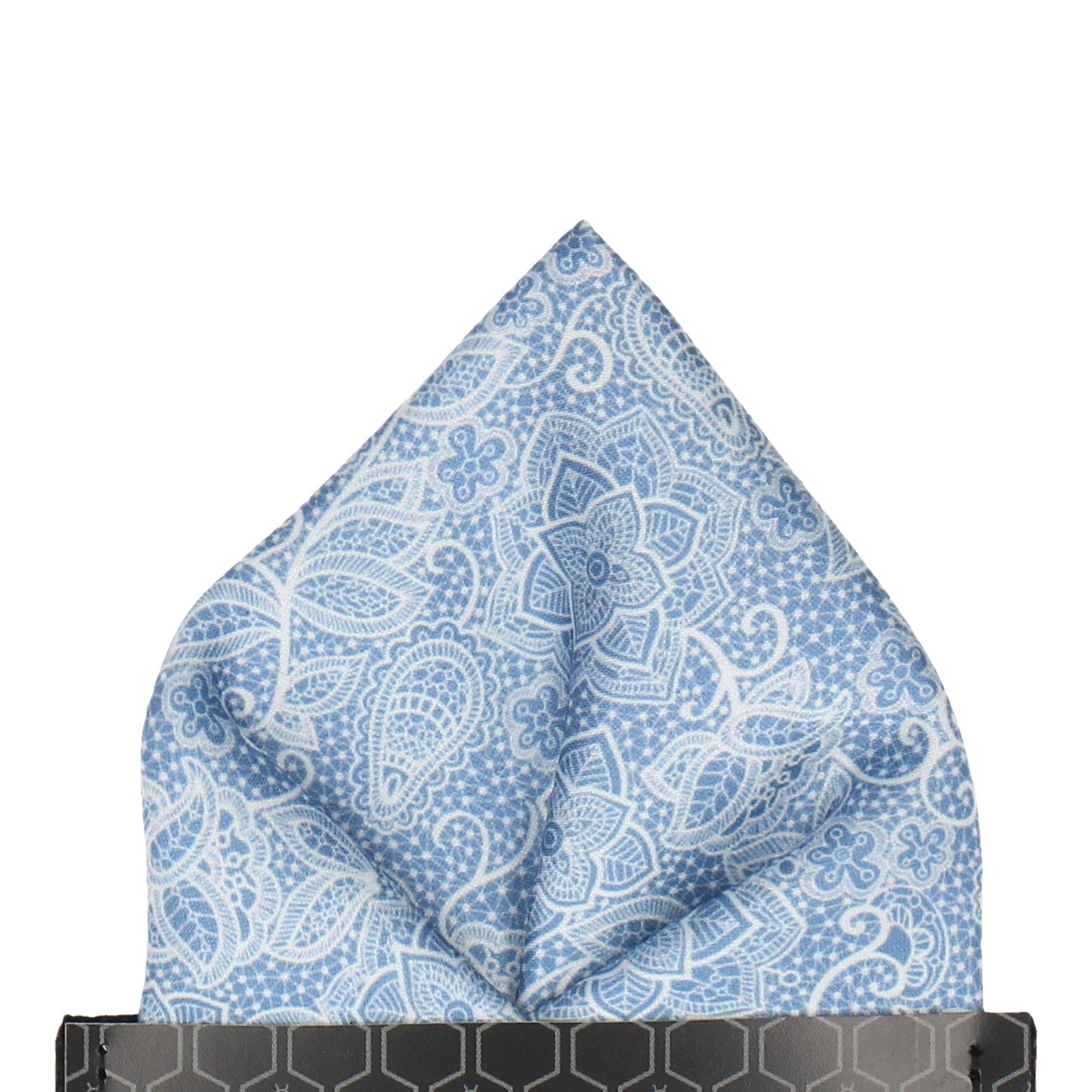 Intricate Dusty Blue Floral Lace Print Pocket Square