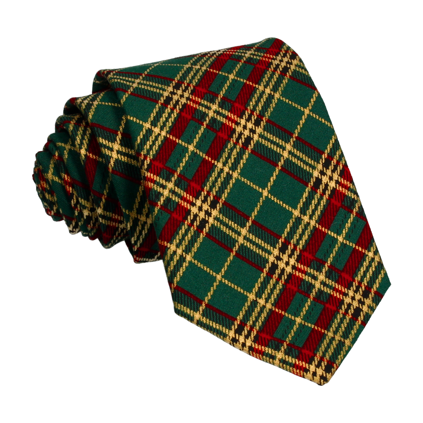 Metallic Gold, Green and Red Festive Tartan Tie