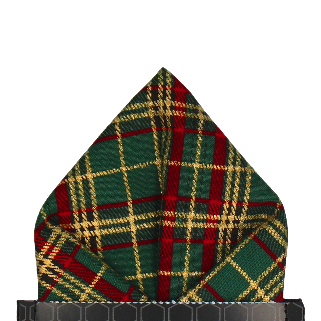 Metallic Gold, Green and Red Festive Tartan Pocket Square