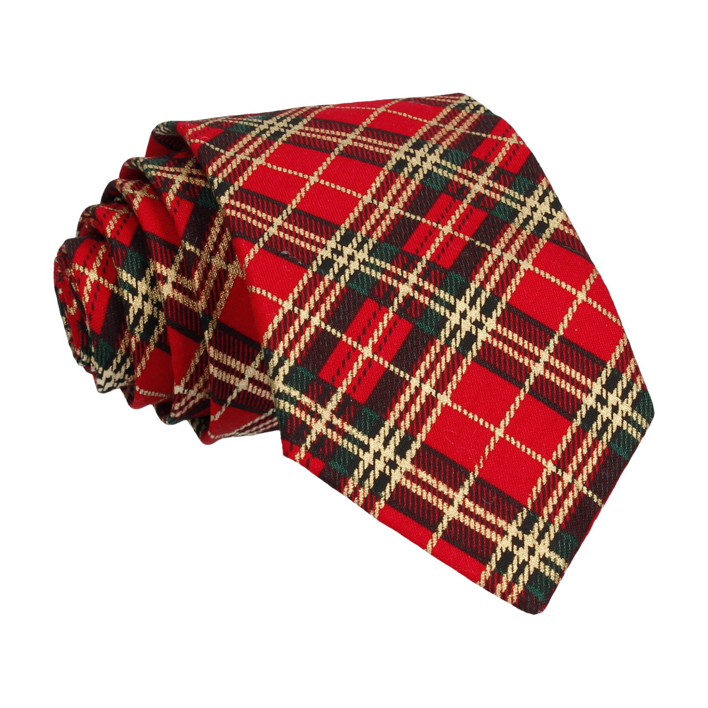 Metallic Gold and Red Festive Tartan Tie