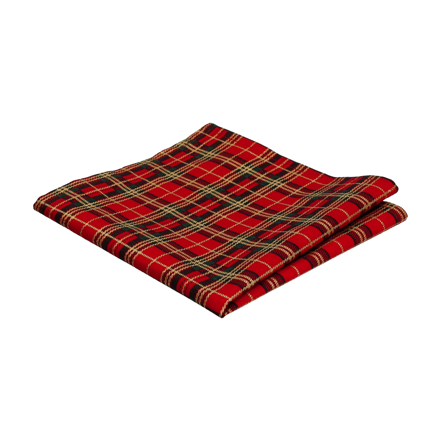 Metallic Gold and Red Festive Tartan Pocket Square