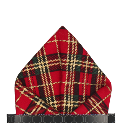 Metallic Gold and Red Festive Tartan Pocket Square