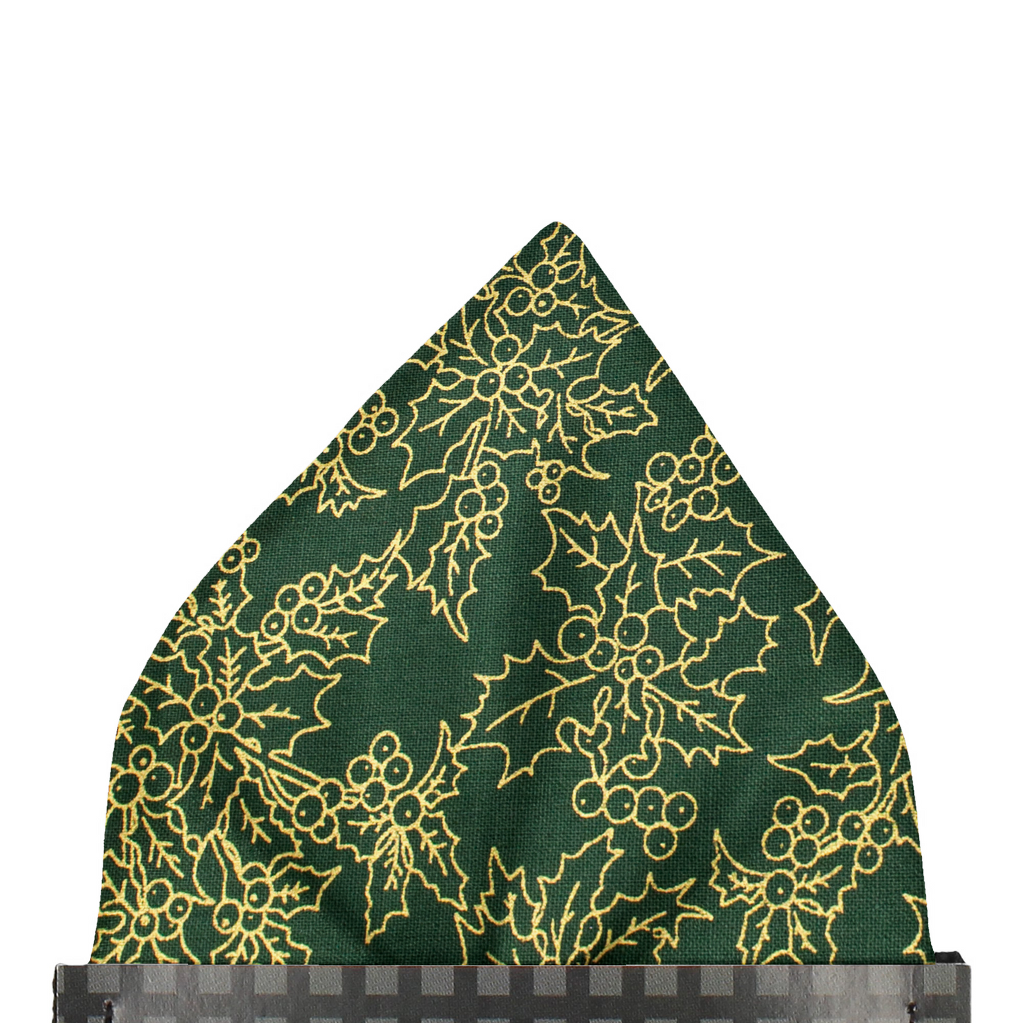 Gold Holly Outline Bottle Green Pocket Square