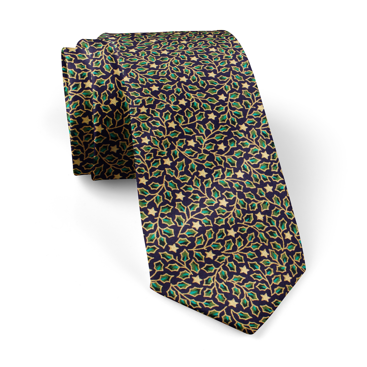 Navy Holly and Stars Tie