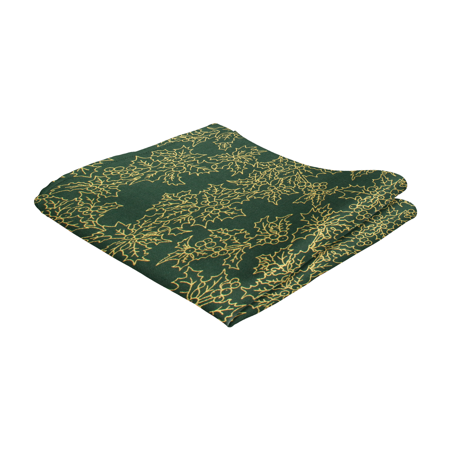 Gold Holly Outline Bottle Green Pocket Square