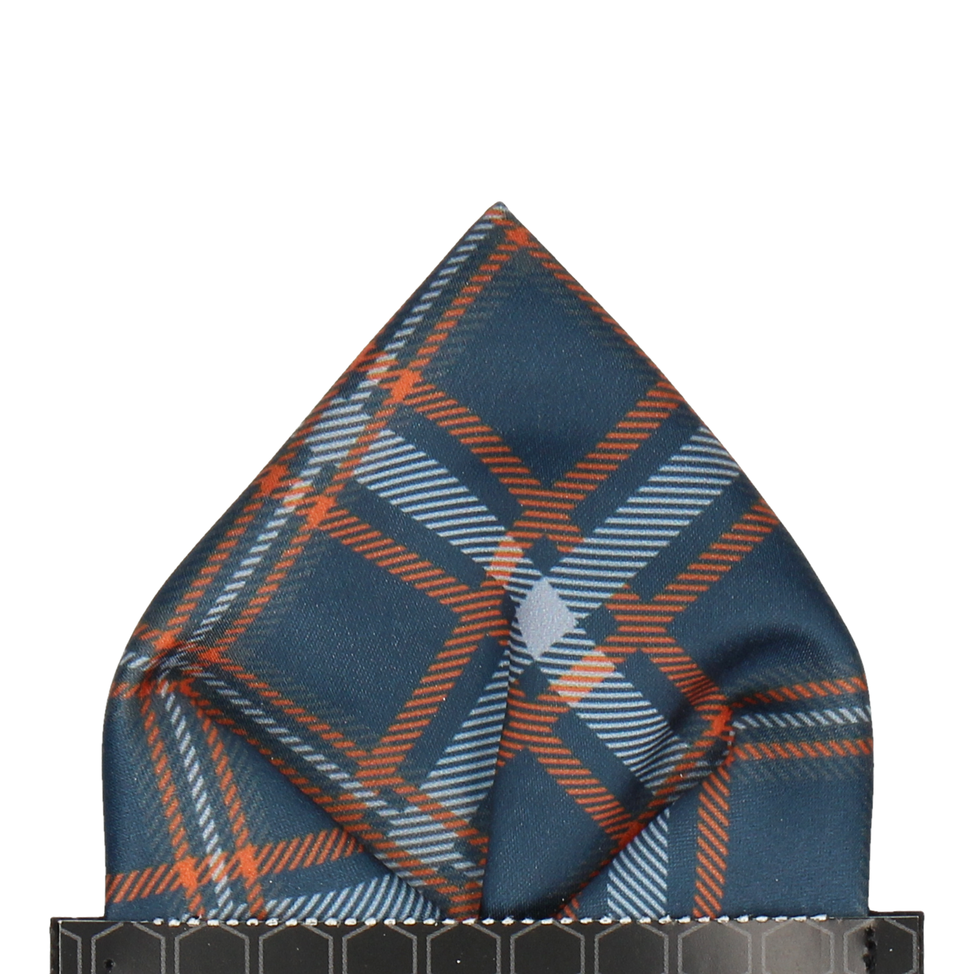 Navy Blue & Orange Plaid Tartan Pocket Square - Pocket Square with Free UK Delivery - Mrs Bow Tie