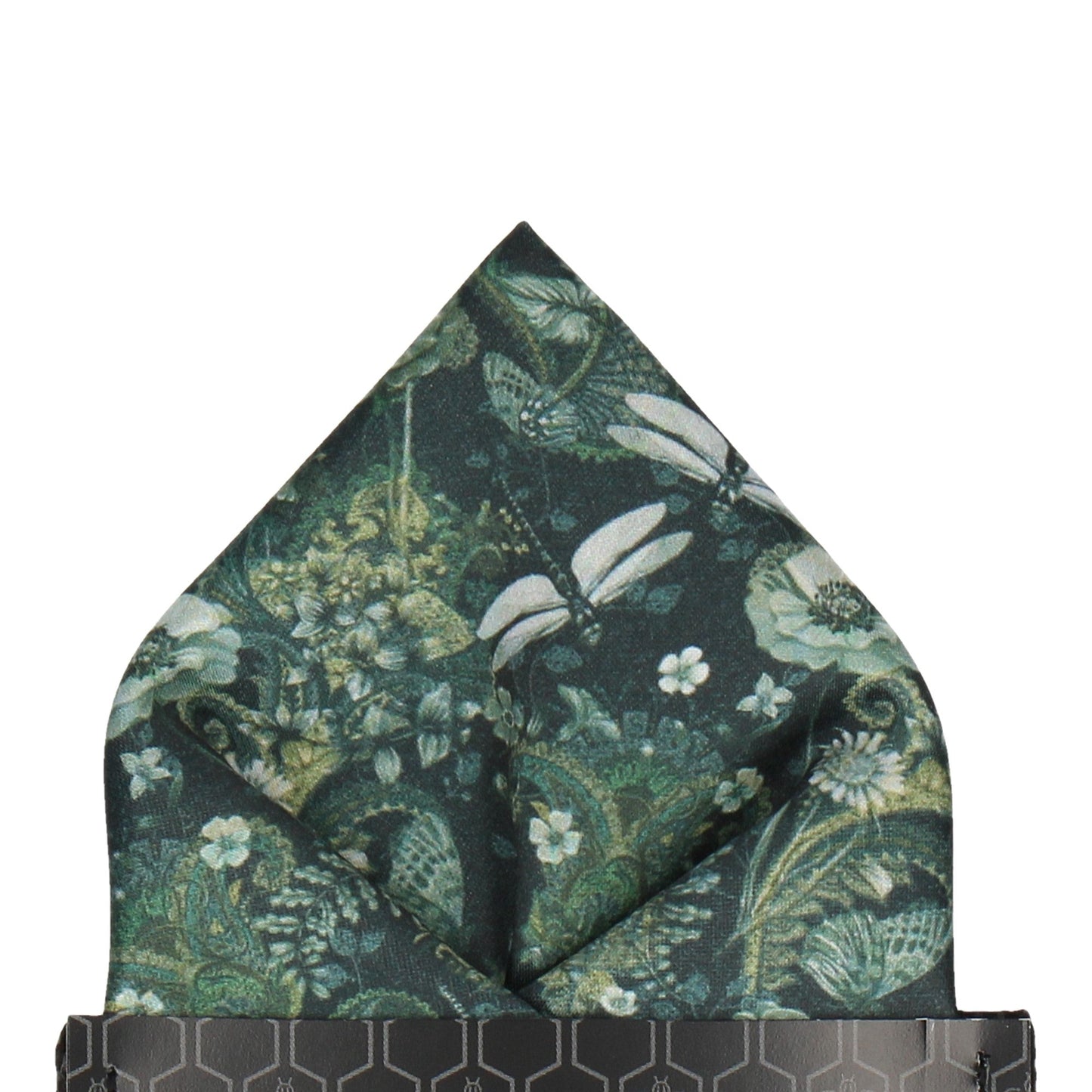 Dragonfly Floral Jungle Green Pocket Square