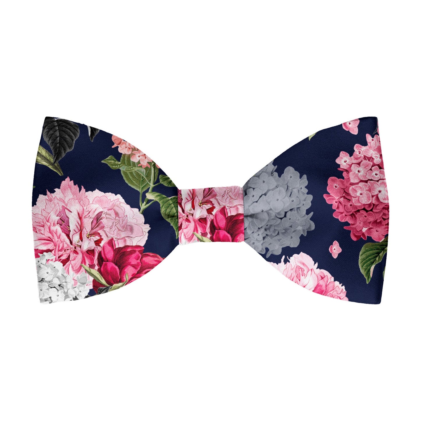 Pink Hydrangeas Navy Blue Floral Wedding Bow Tie