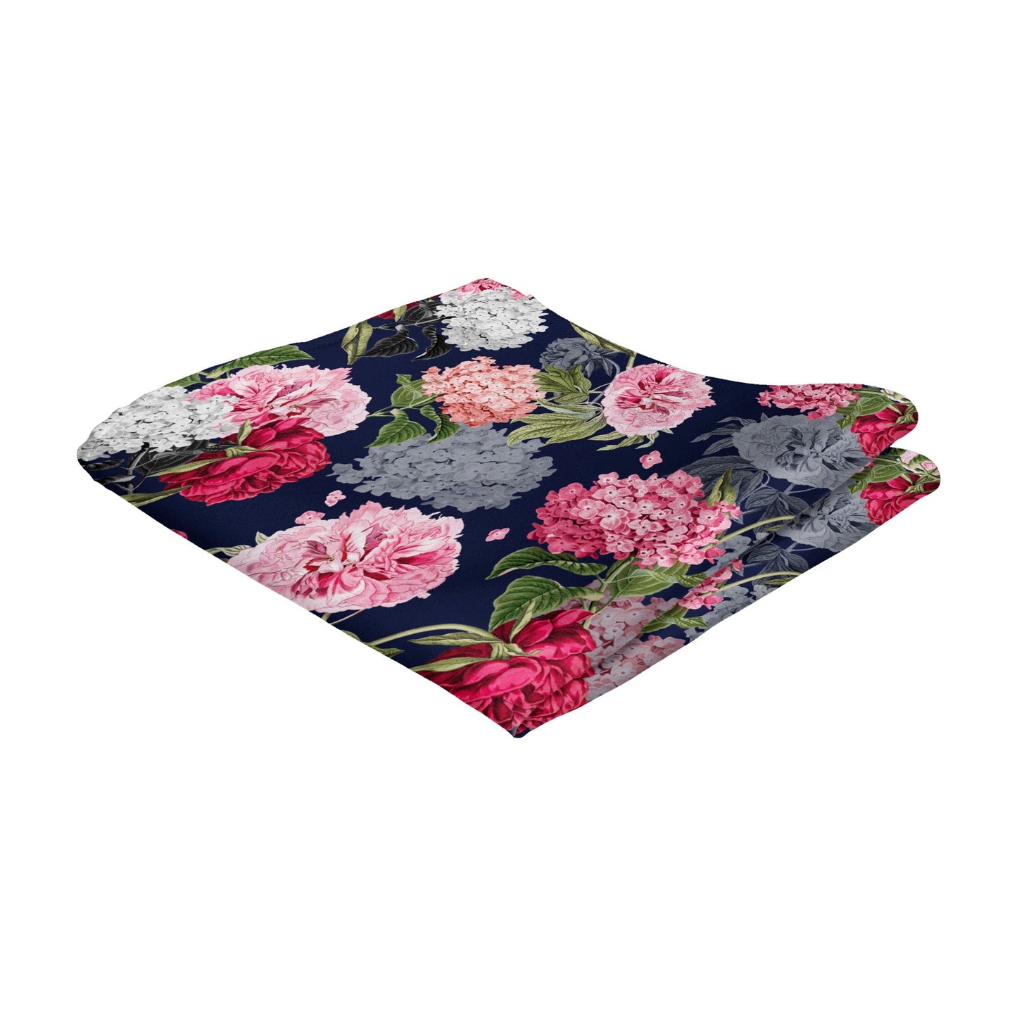 Pink Hydrangeas Navy Blue Floral Wedding Pocket Square