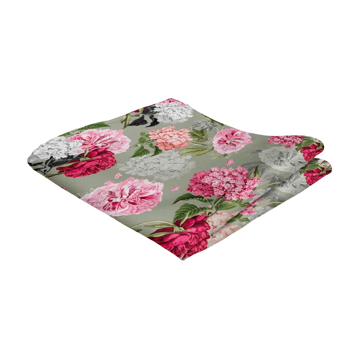 Pink Hydrangeas Sage Green Floral Wedding Pocket Square