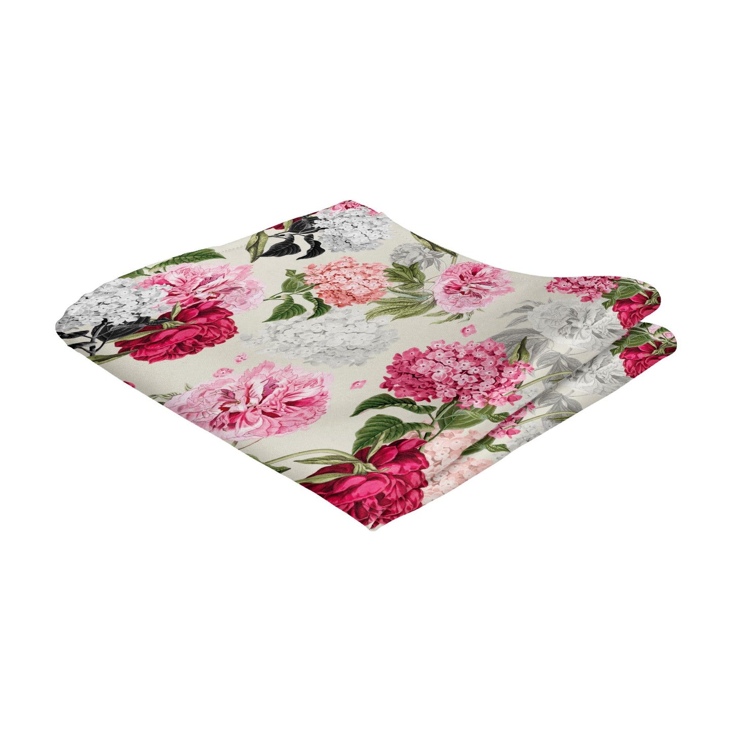 Pink Hydrangeas Oyster Cream Floral Wedding Pocket Square