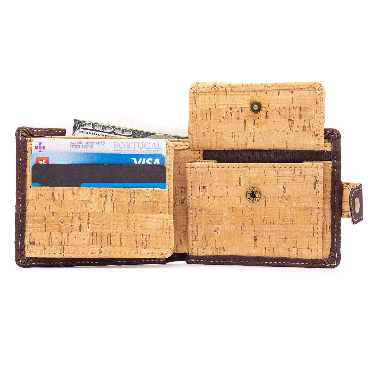 Cork Bi Fold Wallet Dark Brown