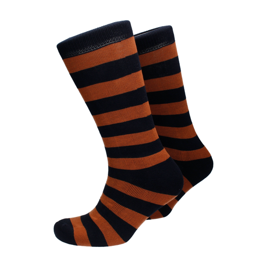 Bold Stripe Dark Blue & Brown Cotton Mix Socks