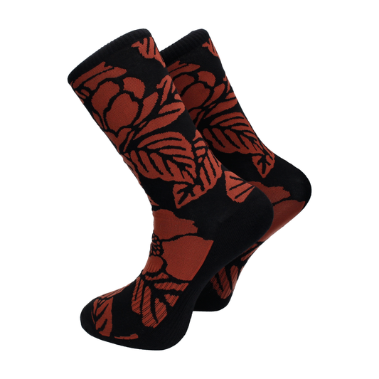 Bold Flower Silhouette Tan & Black Cotton Mix Socks