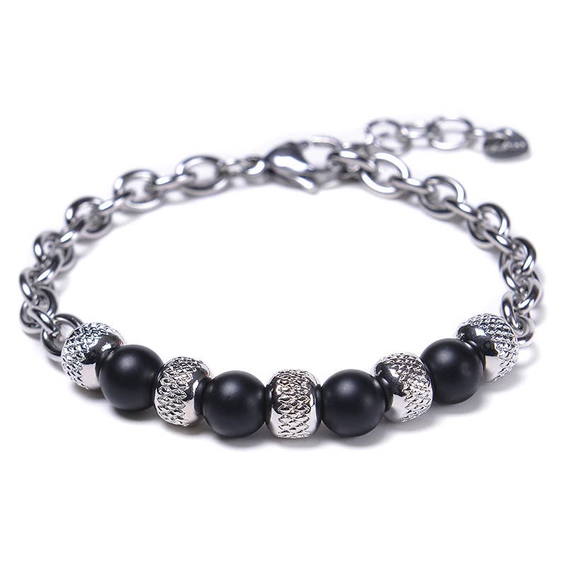 Matte Black Natural Stone Beaded Bracelet