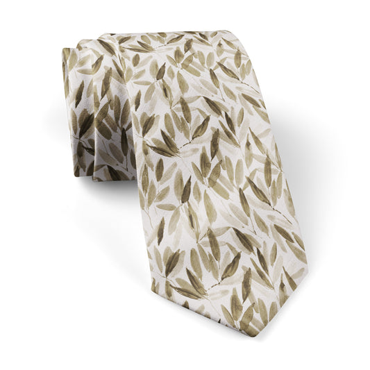 Cream & Beige Watercolour Leaves Tie