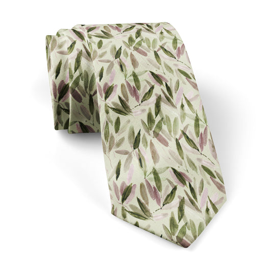 Sage Green Watercolour Leaves Tie