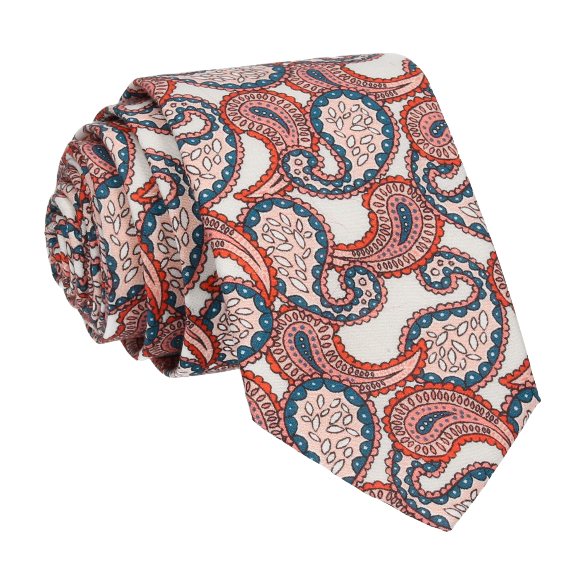 Pink & White Large Paisley Tears Liberty Cotton Tie - Tie with Free UK Delivery - Mrs Bow Tie