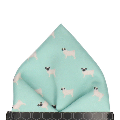 Mint Green Pug Print Pocket Square - Pocket Square with Free UK Delivery - Mrs Bow Tie