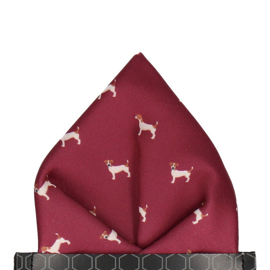 Burgundy Jack Russell Pocket Square - Pocket Square with Free UK Delivery - Mrs Bow Tie