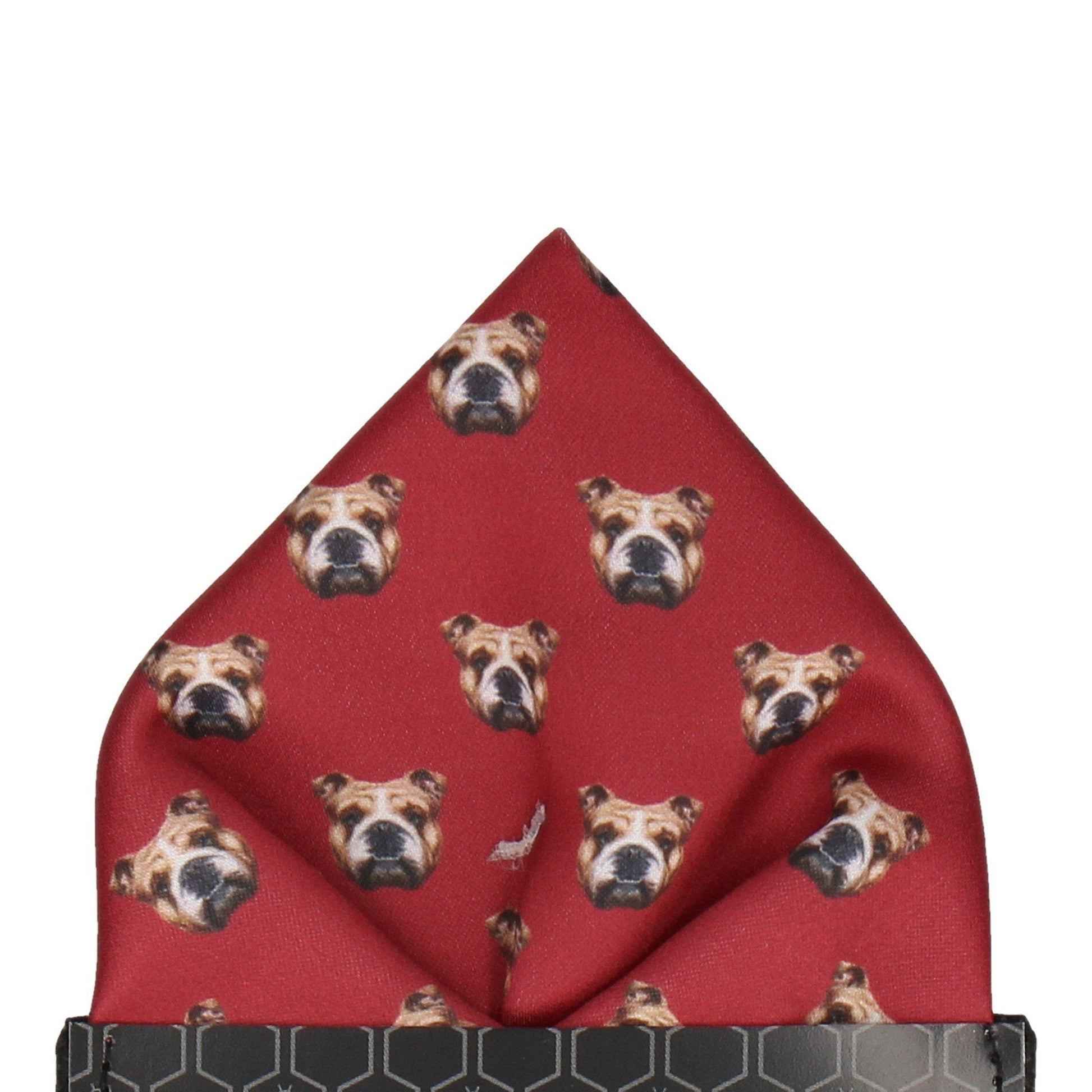 Bulldog Face Red Pocket Square - Pocket Square with Free UK Delivery - Mrs Bow Tie