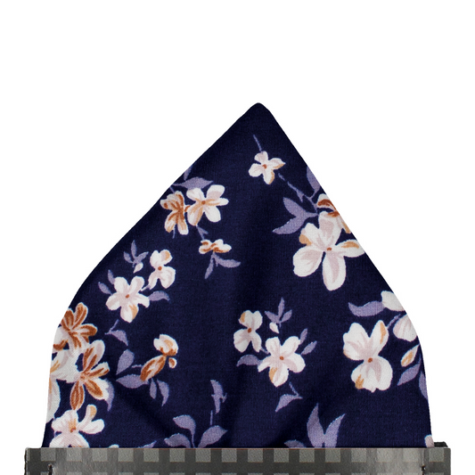 Blossom Nightfall Dark Blue Cotton Pocket Square