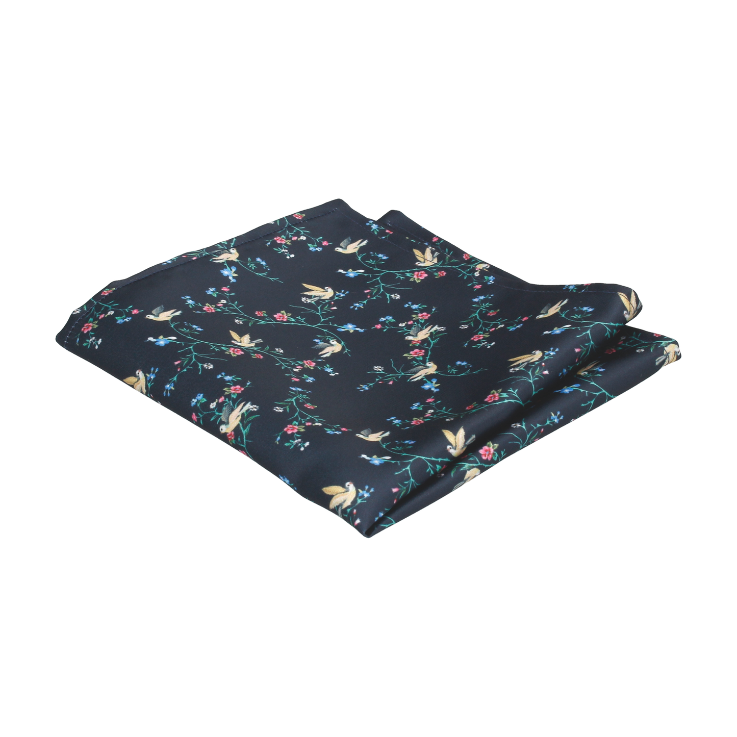 Navy Blue Chinoiserie Floral Pocket Square - Pocket Square with Free UK Delivery - Mrs Bow Tie