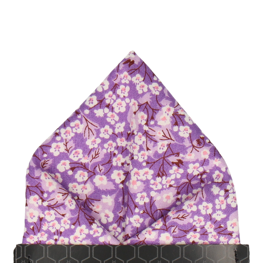 Floral Purple Flower Cotton Pocket Square - Pocket Square with Free UK Delivery - Mrs Bow Tie