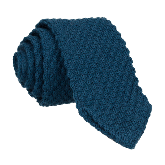 Peacock Blue Point Knitted Tie - Tie with Free UK Delivery - Mrs Bow Tie