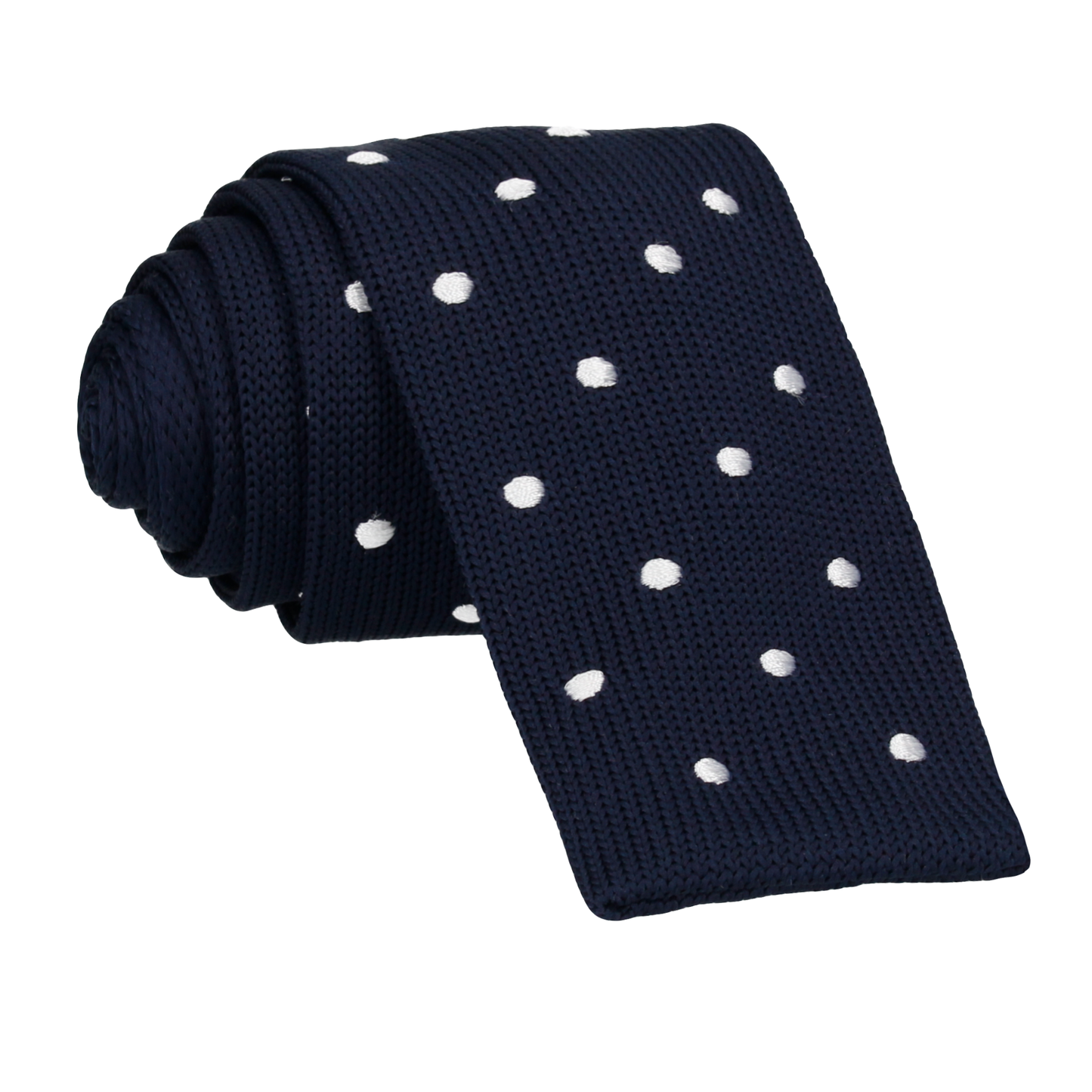 Navy Blue White Spot Knitted Tie - Tie with Free UK Delivery - Mrs Bow Tie