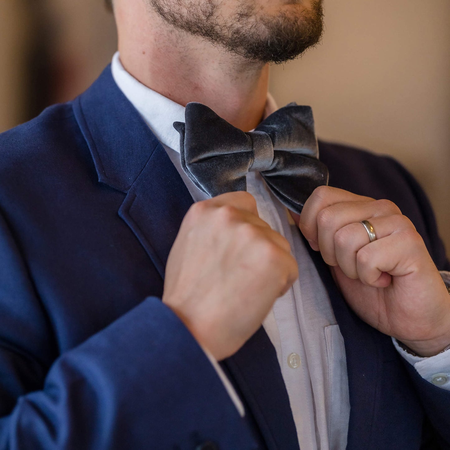 Silver Grey Velvet Large Evening Bow Tie