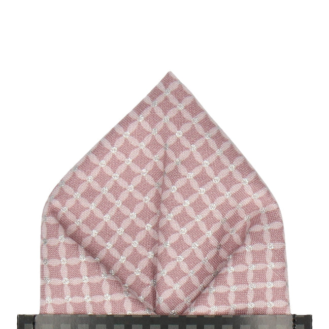 Pink & Silver Cross Check Diamond Pocket Square - Pocket Square with Free UK Delivery - Mrs Bow Tie
