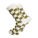 Checkerboard Olive & Cream Combed Cotton Socks