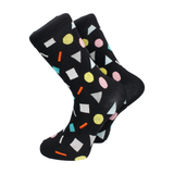 Retro Colourful Shapes Liquorice Black Combed Cotton Socks