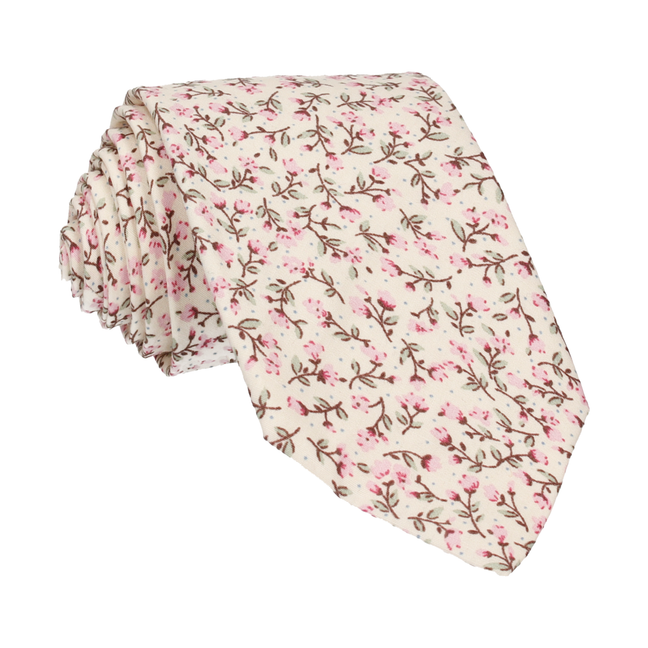 Pink & Vintage White Ditsy Floral Floral Tie - Tie with Free UK Delivery - Mrs Bow Tie