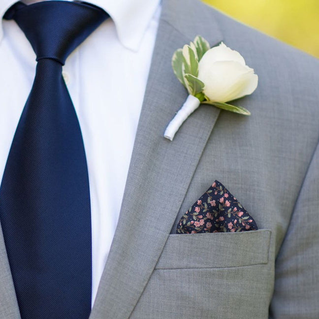 Navy Blue & Pink Ditsy Floral Pocket Square - Pocket Square with Free UK Delivery - Mrs Bow Tie