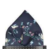 Navy Blue Chinoiserie Floral Pocket Square - Pocket Square with Free UK Delivery - Mrs Bow Tie