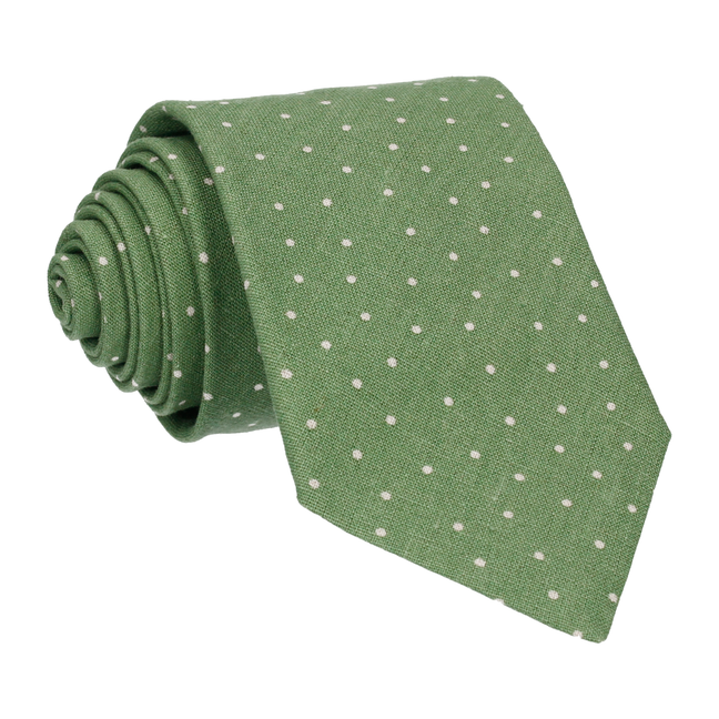 Green Dots Cotton Linen Tie - Tie with Free UK Delivery - Mrs Bow Tie