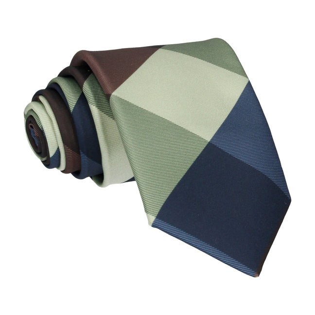Block Plaid Green Navy Brown Tie - Tie with Free UK Delivery - Mrs Bow Tie