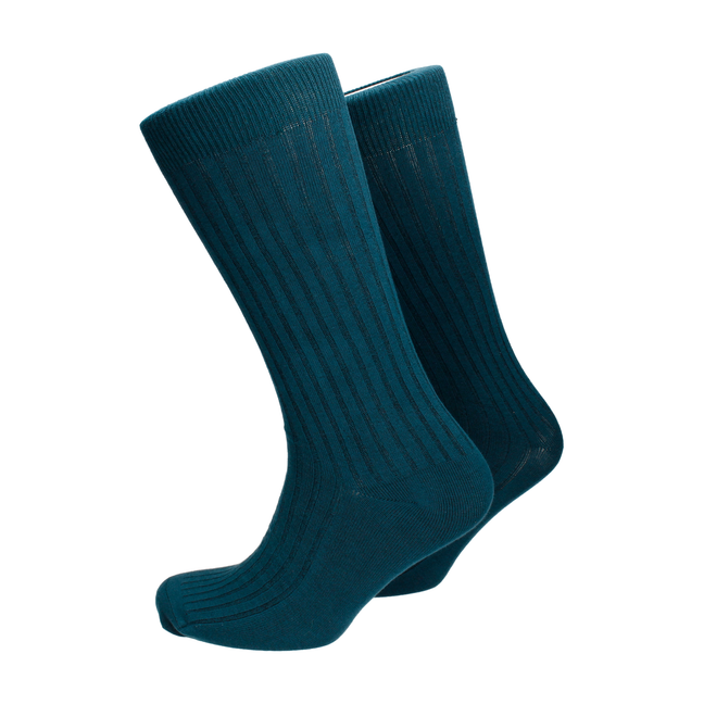 Peacock Blue Wide Ribbed Cotton Mix Socks